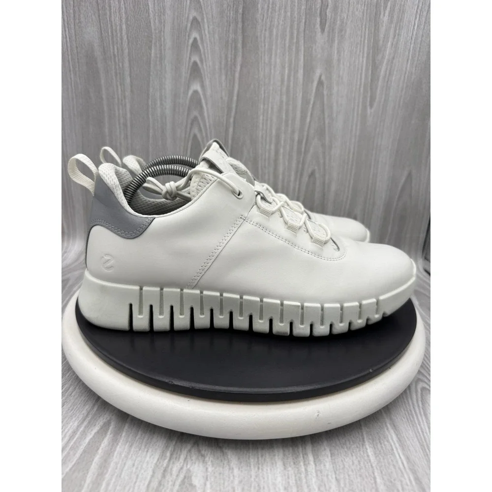 ECCO Gruuv‎ US Mens 8.5 EU 42 White Gray Leather Athletic Running Sneakers Shoes